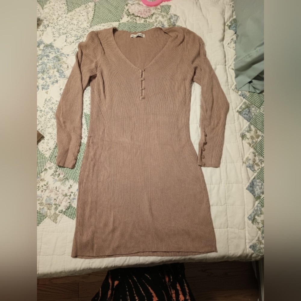 Abercrombie & Fitch Tan Ribbed Knit Sweater Dress